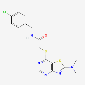 molecular formula C16H16ClN5OS2 B2721958 N-(4-chlorobenzyl)-2-((2-(dimethylamino)thiazolo[4,5-d]pyrimidin-7-yl)thio)acetamide CAS No. 1189976-23-5