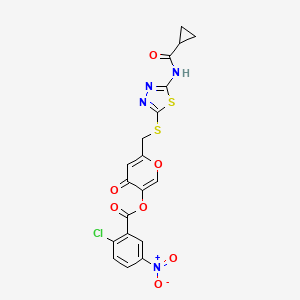 6-(((5-(cyclopropanecarboxamido)-1,3,4-thiadiazol-2-yl)thio)methyl)-4-oxo-4H-pyran-3-yl 2-chloro-5-nitrobenzoate