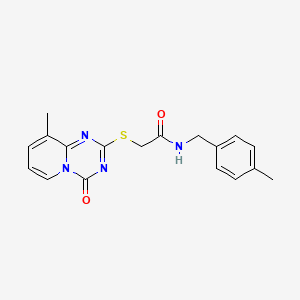 molecular formula C18H18N4O2S B2721989 2-(9-methyl-4-oxopyrido[1,2-a][1,3,5]triazin-2-yl)sulfanyl-N-[(4-methylphenyl)methyl]acetamide CAS No. 896343-59-2