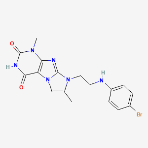 molecular formula C17H17BrN6O2 B2722004 8-(2-((4-溴苯基)氨基)乙基)-1,7-二甲基-1H-咪唑并[2,1-f]嘧啶-2,4(3H,8H)-二酮 CAS No. 923151-67-1