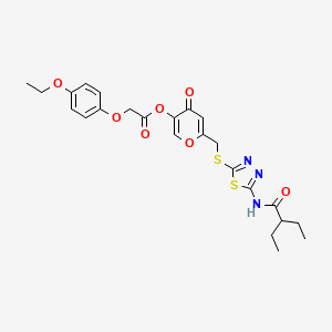 molecular formula C24H27N3O7S2 B2722015 6-(((5-(2-乙基丁酰胺)-1,3,4-噻二唑-2-基)硫)甲基)-4-氧代-4H-吡喃-3-基 2-(4-乙氧基苯氧基)乙酸酯 CAS No. 877642-11-0