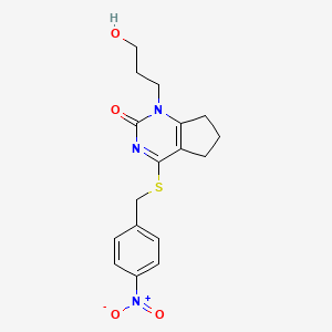 molecular formula C17H19N3O4S B2722037 1-(3-hydroxypropyl)-4-((4-nitrobenzyl)thio)-6,7-dihydro-1H-cyclopenta[d]pyrimidin-2(5H)-one CAS No. 899973-95-6