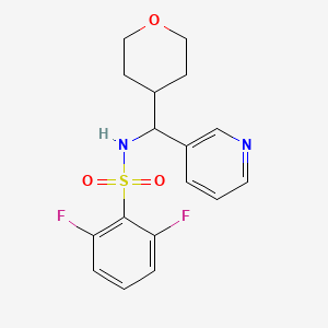 molecular formula C17H18F2N2O3S B2722056 2,6-difluoro-N-(pyridin-3-yl(tetrahydro-2H-pyran-4-yl)methyl)benzenesulfonamide CAS No. 2034593-94-5