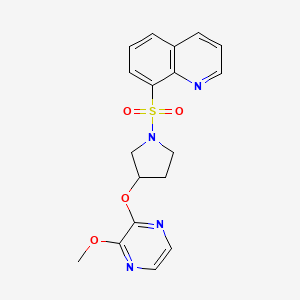 molecular formula C18H18N4O4S B2722058 8-((3-((3-Methoxypyrazin-2-yl)oxy)pyrrolidin-1-yl)sulfonyl)quinoline CAS No. 2034285-28-2