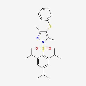 molecular formula C26H34N2O2S2 B2722067 3,5-dimethyl-4-(phenylthio)-1-((2,4,6-triisopropylphenyl)sulfonyl)-1H-pyrazole CAS No. 301331-51-1