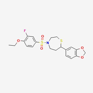 molecular formula C20H22FNO5S2 B2722075 7-(苯并[d][1,3]二氧杂环-5-基)-4-((4-乙氧基-3-氟苯基)磺酰)-1,4-噻吩环己烷 CAS No. 1706089-95-3