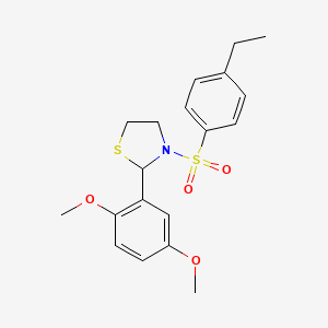 molecular formula C19H23NO4S2 B2722076 2-(2,5-Dimethoxyphenyl)-3-((4-ethylphenyl)sulfonyl)thiazolidine CAS No. 409357-03-5