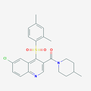 molecular formula C24H25ClN2O3S B2722081 6-氯-4-[(2,4-二甲基苯基)磺酰]-3-[(4-甲基哌啶-1-基)羰基]喹啉 CAS No. 1111015-53-2