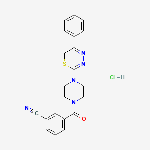 molecular formula C21H20ClN5OS B2722082 3-(4-(5-phenyl-6H-1,3,4-thiadiazin-2-yl)piperazine-1-carbonyl)benzonitrile hydrochloride CAS No. 1351614-62-4