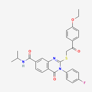 molecular formula C28H26FN3O4S B2722132 2-((2-(4-ethoxyphenyl)-2-oxoethyl)thio)-3-(4-fluorophenyl)-N-isopropyl-4-oxo-3,4-dihydroquinazoline-7-carboxamide CAS No. 1113135-39-9