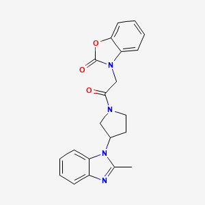 molecular formula C21H20N4O3 B2722144 3-(2-(3-(2-methyl-1H-benzo[d]imidazol-1-yl)pyrrolidin-1-yl)-2-oxoethyl)benzo[d]oxazol-2(3H)-one CAS No. 2034385-19-6
