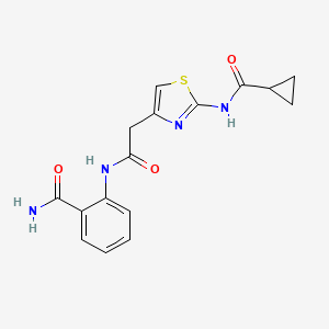 molecular formula C16H16N4O3S B2722150 2-(2-(2-(Cyclopropanecarboxamido)thiazol-4-yl)acetamido)benzamide CAS No. 921549-95-3