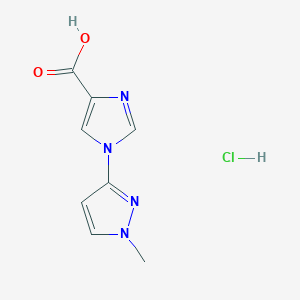 molecular formula C8H9ClN4O2 B2722157 1-(1-甲基-1H-吡唑-3-基)-1H-咪唑-4-甲酸 盐酸盐 CAS No. 2228674-36-8