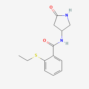 molecular formula C13H16N2O2S B2722162 2-(乙硫基)-N-(5-氧代吡咯烷-3-基)苯甲酰胺 CAS No. 1396883-31-0