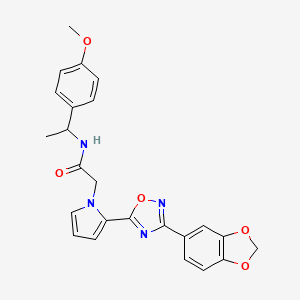 molecular formula C24H22N4O5 B2722165 2-{2-[3-(1,3-苯并二氧杂环[5.5.1.0²,⁶.0³,¹⁰]十一烯-5-基)-1,2,4-噁二唑-5-基]-1H-吡咯-1-基}-N-[1-(4-甲氧基苯基)乙基]乙酰胺 CAS No. 1260930-33-3