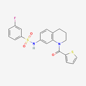 molecular formula C20H17FN2O3S2 B2722202 3-fluoro-N-[1-(thiophene-2-carbonyl)-3,4-dihydro-2H-quinolin-7-yl]benzenesulfonamide CAS No. 946267-91-0