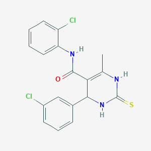 molecular formula C18H15Cl2N3OS B2722205 N-(2-chlorophenyl)-4-(3-chlorophenyl)-6-methyl-2-thioxo-1,2,3,4-tetrahydropyrimidine-5-carboxamide CAS No. 332373-20-3