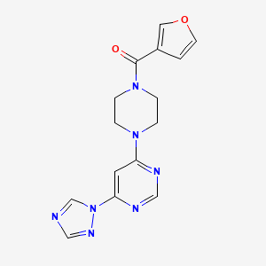 molecular formula C15H15N7O2 B2722231 (4-(6-(1H-1,2,4-triazol-1-yl)pyrimidin-4-yl)piperazin-1-yl)(furan-3-yl)methanone CAS No. 1795304-01-6