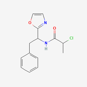 molecular formula C14H15ClN2O2 B2722234 2-Chloro-N-[1-(1,3-oxazol-2-yl)-2-phenylethyl]propanamide CAS No. 2411239-28-4