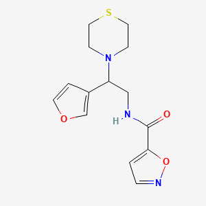 molecular formula C14H17N3O3S B2722245 N-(2-(furan-3-yl)-2-thiomorpholinoethyl)isoxazole-5-carboxamide CAS No. 2034513-37-4