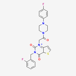 molecular formula C25H22F2N4O3S B2722249 3-[(2-fluorophenyl)methyl]-1-{2-[4-(4-fluorophenyl)piperazin-1-yl]-2-oxoethyl}-1H,2H,3H,4H-thieno[3,2-d]pyrimidine-2,4-dione CAS No. 1252916-11-2