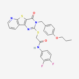 molecular formula C27H22F2N4O3S2 B2722260 N-(3,4-difluorophenyl)-2-((4-oxo-3-(4-propoxybenzyl)-3,4-dihydropyrido[3',2':4,5]thieno[3,2-d]pyrimidin-2-yl)thio)acetamide CAS No. 1029791-78-3