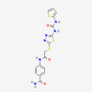 4-(2-((5-(3-(Thiophen-2-yl)ureido)-1,3,4-thiadiazol-2-yl)thio)acetamido)benzamide