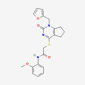 molecular formula C21H21N3O4S B2722288 2-[[1-(furan-2-ylmethyl)-2-oxo-6,7-dihydro-5H-cyclopenta[d]pyrimidin-4-yl]sulfanyl]-N-(2-methoxyphenyl)acetamide CAS No. 933231-31-3