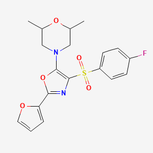 molecular formula C19H19FN2O5S B2722295 4-(4-((4-氟苯基)磺酰)-2-(呋喃-2-基)噁唑-5-基)-2,6-二甲基吗啉 CAS No. 862793-79-1