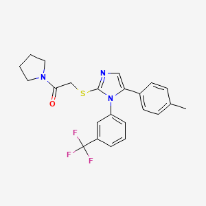 molecular formula C23H22F3N3OS B2722335 1-(pyrrolidin-1-yl)-2-((5-(p-tolyl)-1-(3-(trifluoromethyl)phenyl)-1H-imidazol-2-yl)thio)ethanone CAS No. 1226437-67-7