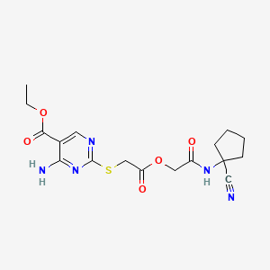 Ethyl 4-amino-2-[(2-{[(1-cyanocyclopentyl)carbamoyl]methoxy}-2-oxoethyl)sulfanyl]pyrimidine-5-carboxylate