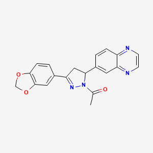 molecular formula C20H16N4O3 B2722339 1-(3-(benzo[d][1,3]dioxol-5-yl)-5-(quinoxalin-6-yl)-4,5-dihydro-1H-pyrazol-1-yl)ethanone CAS No. 949278-58-4