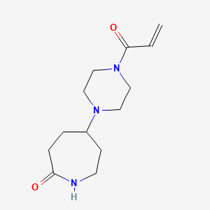 molecular formula C13H21N3O2 B2722340 5-(4-Prop-2-enoylpiperazin-1-yl)azepan-2-one CAS No. 2176843-93-7