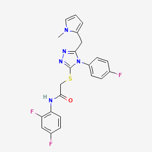 molecular formula C22H18F3N5OS B2722353 N-(2,4-difluorophenyl)-2-[[4-(4-fluorophenyl)-5-[(1-methylpyrrol-2-yl)methyl]-1,2,4-triazol-3-yl]sulfanyl]acetamide CAS No. 847393-78-6