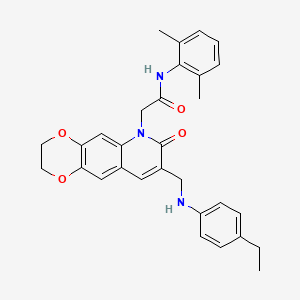 molecular formula C30H31N3O4 B2722355 N-(2,6-二甲基苯基)-2-(8-(((4-乙基苯基)氨基)甲基)-7-氧代-2,3-二氢-[1,4]二氧杂环[2,3-g]喹啉-6(7H)-基)乙酰胺 CAS No. 932524-70-4