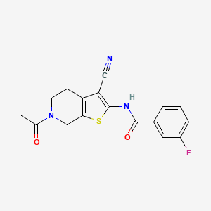 molecular formula C17H14FN3O2S B2722391 N-(6-acetyl-3-cyano-4,5,6,7-tetrahydrothieno[2,3-c]pyridin-2-yl)-3-fluorobenzamide CAS No. 864858-38-8