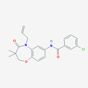 molecular formula C21H21ClN2O3 B2722397 N-(5-烯丙基-3,3-二甲基-4-氧代-2,3,4,5-四氢苯并[b][1,4]噁唑-7-基)-3-氯苯甲酰胺 CAS No. 921546-26-1