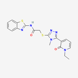 molecular formula C19H18N6O2S2 B2722413 N-(benzo[d]thiazol-2-yl)-2-((5-(1-ethyl-2-oxo-1,2-dihydropyridin-3-yl)-4-methyl-4H-1,2,4-triazol-3-yl)thio)acetamide CAS No. 1105228-59-8