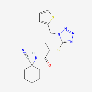 molecular formula C16H20N6OS2 B2722424 N-(1-cyanocyclohexyl)-2-({1-[(thiophen-2-yl)methyl]-1H-1,2,3,4-tetrazol-5-yl}sulfanyl)propanamide CAS No. 1330465-42-3