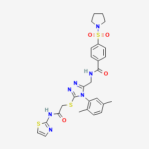 N-((4-(2,5-dimethylphenyl)-5-((2-oxo-2-(thiazol-2-ylamino)ethyl)thio)-4H-1,2,4-triazol-3-yl)methyl)-4-(pyrrolidin-1-ylsulfonyl)benzamide