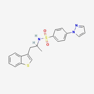 molecular formula C20H19N3O2S2 B2722451 N-(1-(benzo[b]thiophen-3-yl)propan-2-yl)-4-(1H-pyrazol-1-yl)benzenesulfonamide CAS No. 2034392-69-1