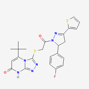 molecular formula C24H23FN6O2S2 B2722484 5-(tert-butyl)-3-((2-(5-(4-fluorophenyl)-3-(thiophen-2-yl)-4,5-dihydro-1H-pyrazol-1-yl)-2-oxoethyl)thio)-[1,2,4]triazolo[4,3-a]pyrimidin-7(8H)-one CAS No. 922079-83-2