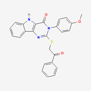 molecular formula C25H19N3O3S B2722501 3-(4-methoxyphenyl)-2-phenacylsulfanyl-5H-pyrimido[5,4-b]indol-4-one CAS No. 536707-98-9