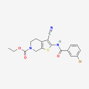 molecular formula C18H16BrN3O3S B2722502 ethyl 2-(3-bromobenzamido)-3-cyano-4,5-dihydrothieno[2,3-c]pyridine-6(7H)-carboxylate CAS No. 864926-93-2