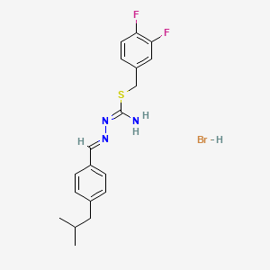 molecular formula C19H22BrF2N3S B2722511 (E)-[({[(3,4-difluorophenyl)methyl]sulfanyl}methanimidoyl)amino]({[4-(2-methylpropyl)phenyl]methylidene})amine hydrobromide CAS No. 1274948-20-7