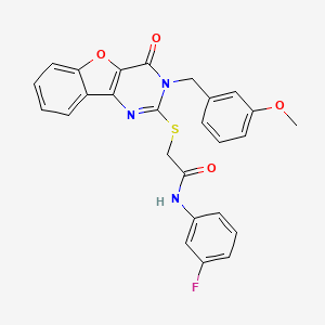 molecular formula C26H20FN3O4S B2722517 N-(3-fluorophenyl)-2-{[3-(3-methoxybenzyl)-4-oxo-3,4-dihydro[1]benzofuro[3,2-d]pyrimidin-2-yl]sulfanyl}acetamide CAS No. 899941-40-3