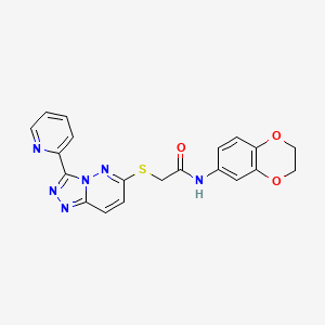 molecular formula C20H16N6O3S B2722549 N-(2,3-dihydro-1,4-benzodioxin-6-yl)-2-[(3-pyridin-2-yl-[1,2,4]triazolo[4,3-b]pyridazin-6-yl)sulfanyl]acetamide CAS No. 868967-62-8