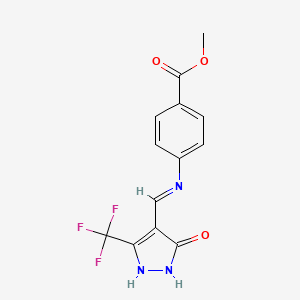 molecular formula C13H10F3N3O3 B2722582 methyl 4-({[5-oxo-3-(trifluoromethyl)-1,5-dihydro-4H-pyrazol-4-yliden]methyl}amino)benzenecarboxylate CAS No. 339107-12-9