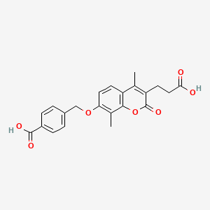 molecular formula C22H20O7 B2722583 4-({[3-(2-carboxyethyl)-4,8-dimethyl-2-oxo-2H-chromen-7-yl]oxy}methyl)benzoic acid CAS No. 858747-76-9