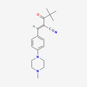 molecular formula C19H25N3O B2722604 2-(2,2-二甲基丙酰)-3-(4-(4-甲基哌嗪基)苯基)丙-2-烯腈 CAS No. 1025284-44-9